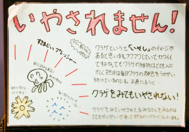 ユニークな手書きポップと、ポップを読む来場者の笑顔